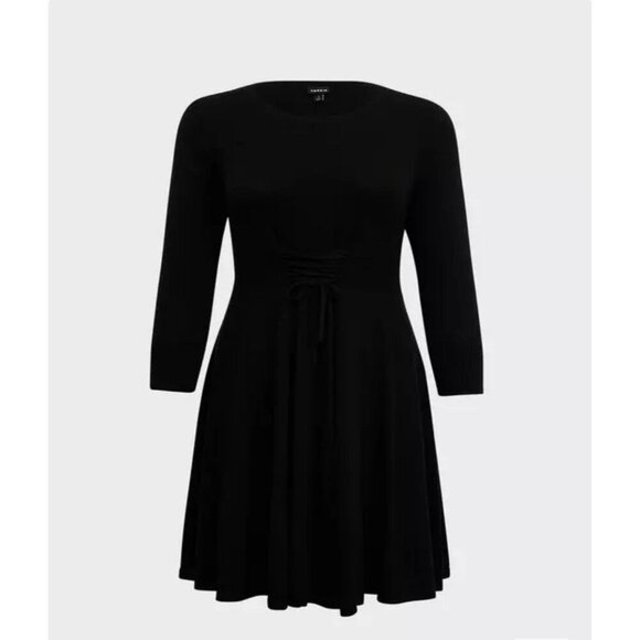 Torrid Black Mini Sweater Long Sleeve Lace Up Fit N Flare Dress 2X 18-20 NWT - Picture 1 of 7
